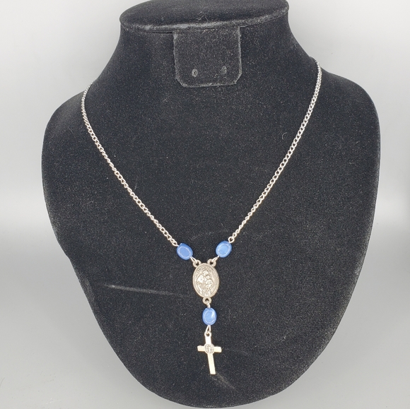 St. Anthony and St. Peregrine Silvertone Blue Necklace - Picture 1 of 4